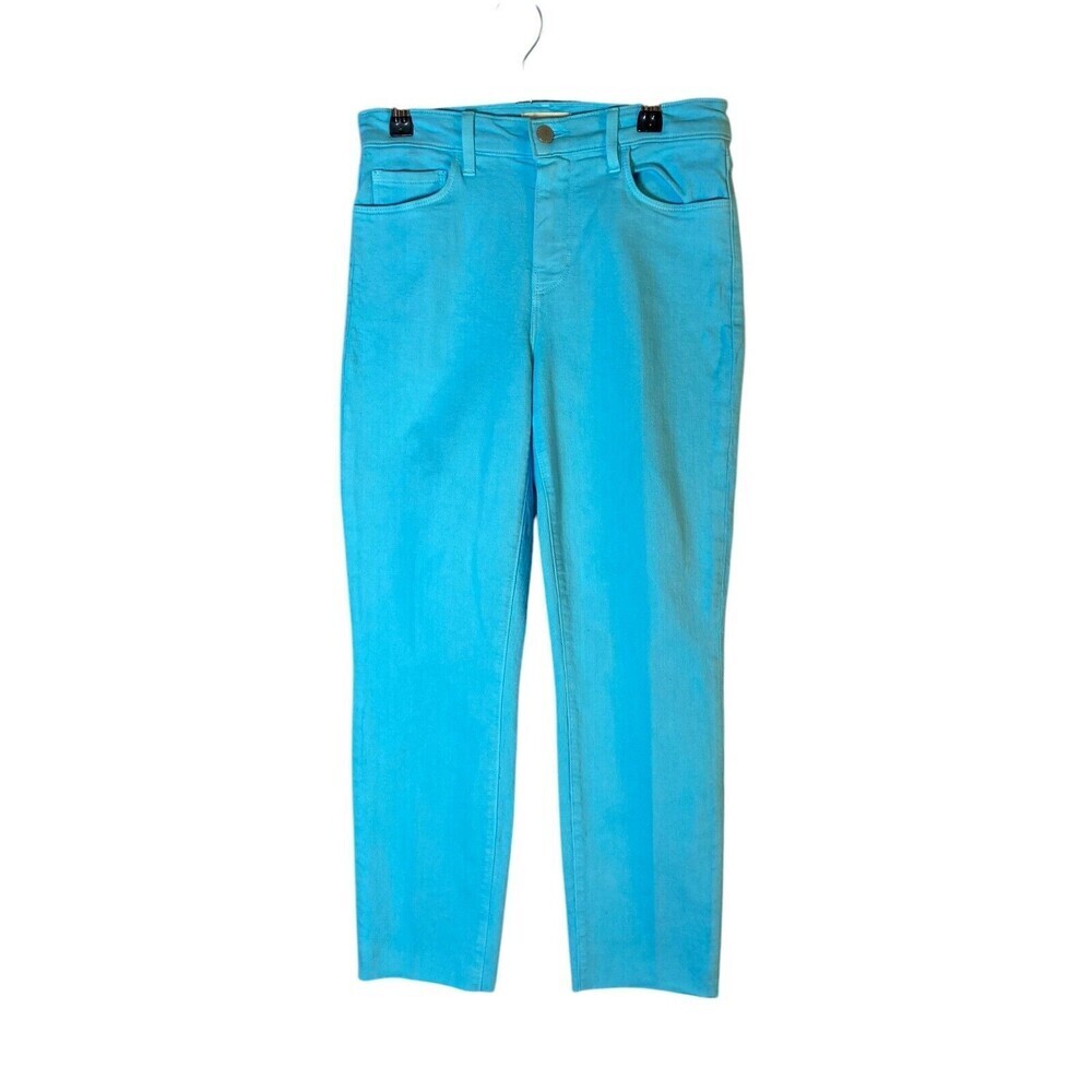 L'Agence Jeans Women's Size 25 Aqua Blue Sada Crop Slim Raw Hem